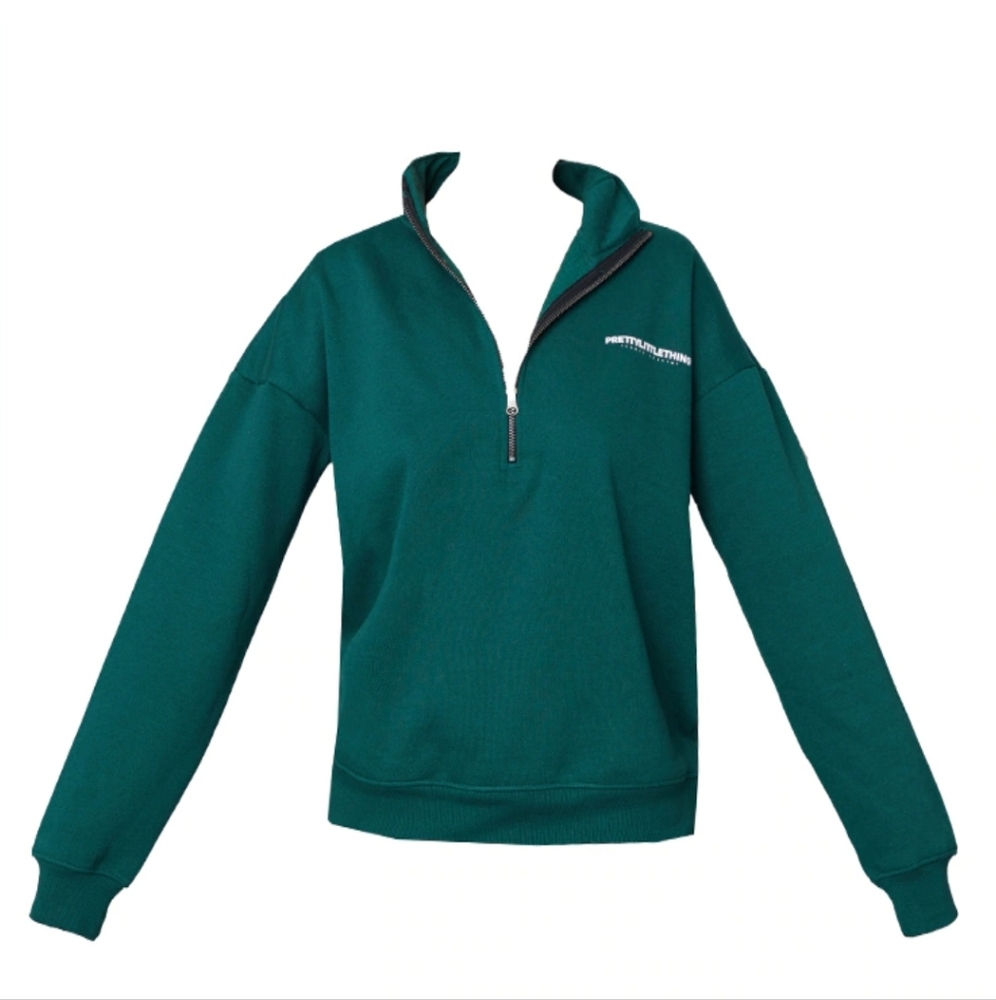 PRETTYLITTLETHING Forest Green Printed Half Zip Sweatshirt size large C1